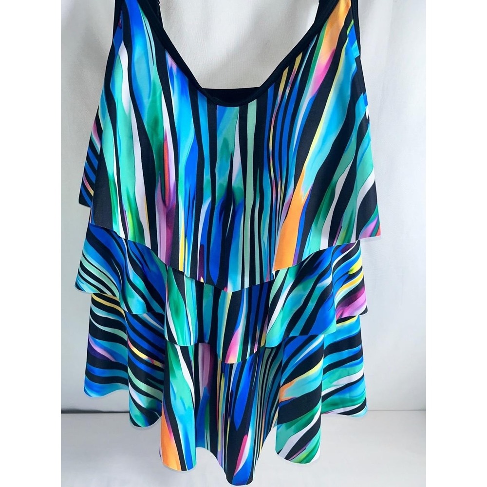 FLYILY Tankini Top 22W Multicolored Layered Ruffled Adjustable Straps‎ Boho Swim